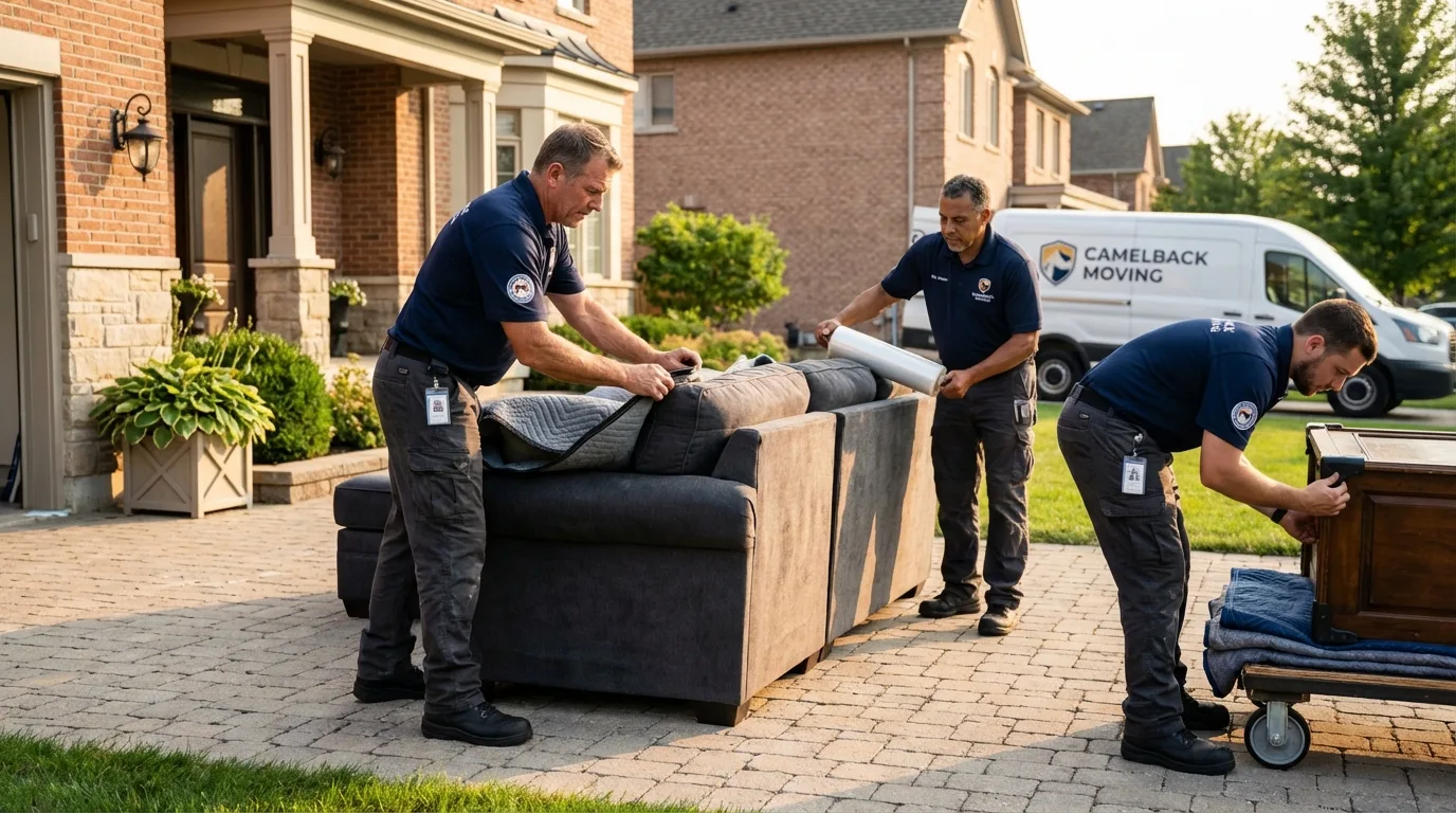 Large estate moving crew wrapping furniture in Milo, ME